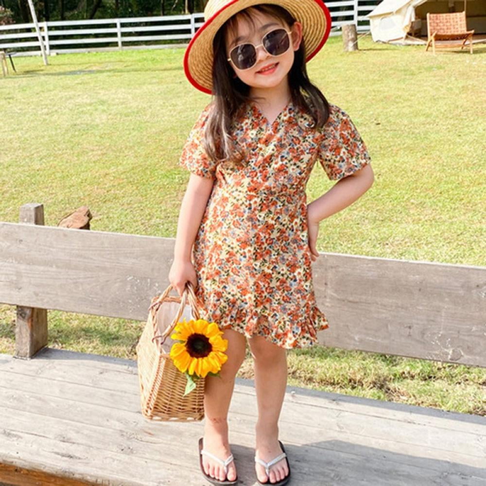 Toddler Little Girls Short Casual Dress Cotton Spring Summer Short Sleeve  Swing Knee-Length Dress 6-7 Years - Walmart.Com