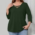 thumbnail image 4 of Lenpel Plus Size Tops for Women 3/4 Length Sleeve Criss Cross V Neck T Shirts Loose Tunic Blouses Soft Casual Tees(Green,X-Large), 4 of 6