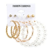 YOMIEE Boho Earrings for Women Pearl Earring Set Fashion Hoop Creative Metal Geometric Hoop Earrings -726