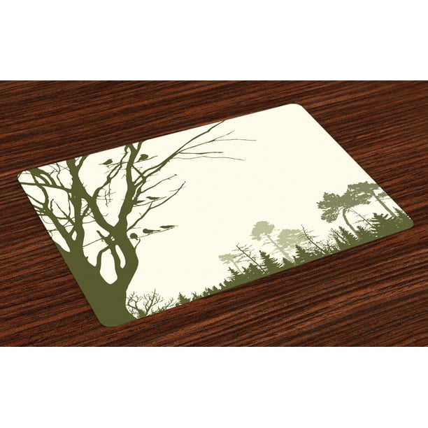 Forest Placemats Set of 4 Nature Theme The Panorama of a Forest Pattern
