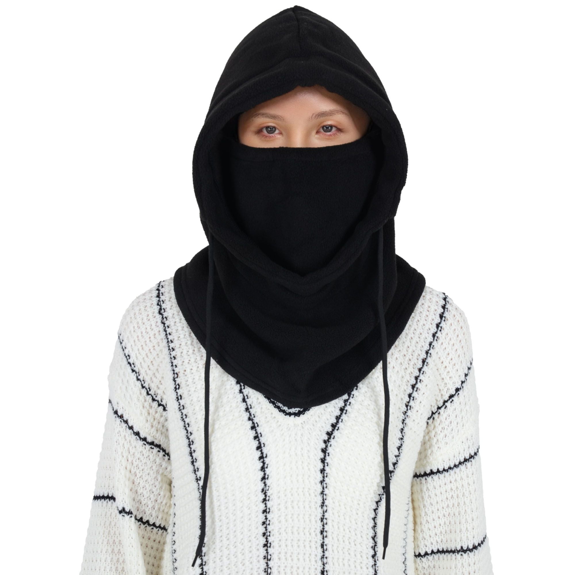 Winter Fleece Face Mask Balaclava Warm Neck Face Cover Hat Cap Hooded Scarf for Men and Women- Black
