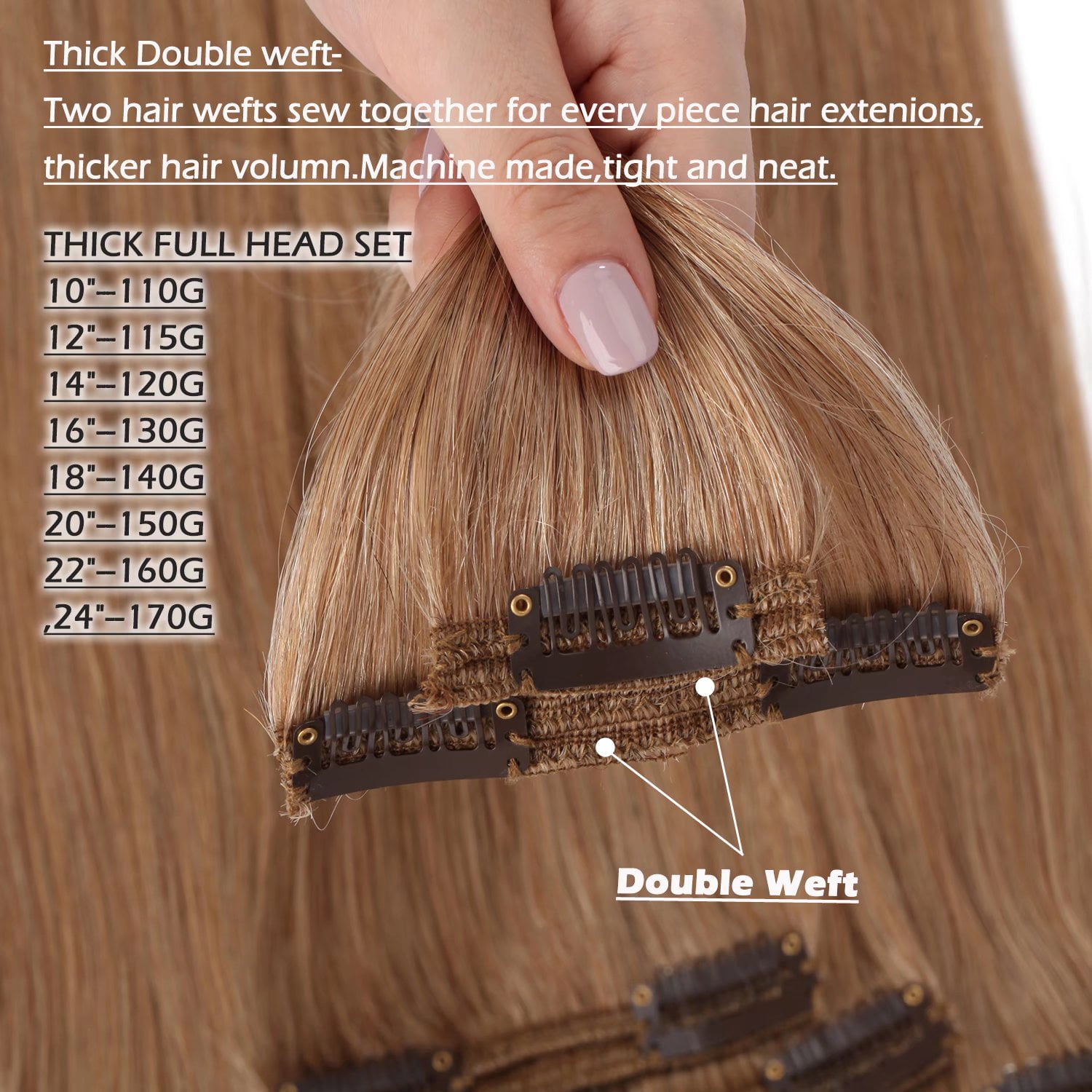 Benehair 100% Real Remy Human Hair Extensions Clip In Thick Double Weft Full Head 10"-24" Blonde Women Caramel Hair