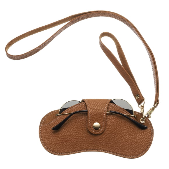 Funda de gafas de cuero portátil con lanyard para el cuello y la muñeca para hombres y mujeres (marrón)