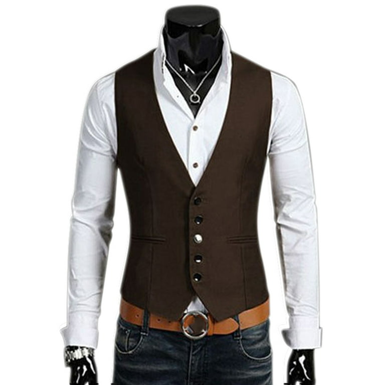 HANMEN Mens Business Waistcoat Single Breasted Vest V Neck
