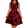 thumbnail image 3 of Women'S Striped Wrap V Neck Tie Waist Sleeveless Spaghetti Straps Dress Red S, 3 of 9