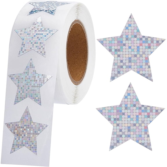 1 Roll Laser Star Stickers Silver PVC Sparkling Labels Self Adhesive Holographic Stickers Wall Waterproof Stickers Decals