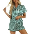 thumbnail image 5 of Women's 2 Piece Pajama Set Short Sleeve Summer Lounge Set Pajamas Satin Soft Comfy Button Up Button Green Small, 5 of 5