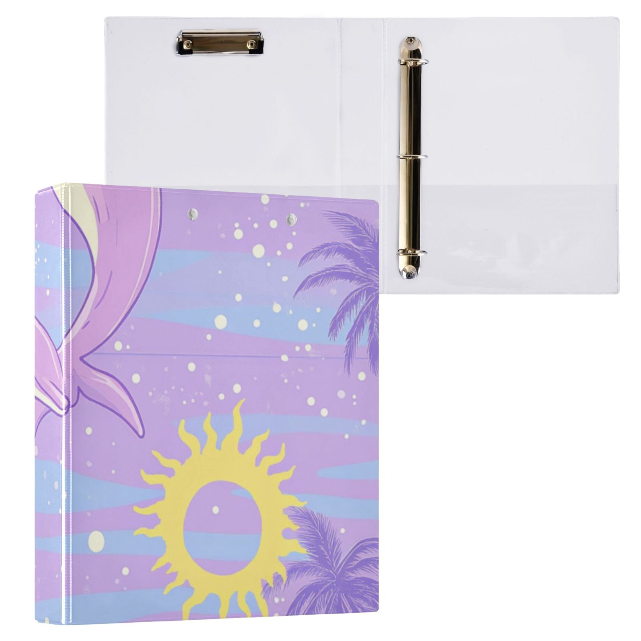 Dolphins Jumping 3 Ring Binders 1.5 inch Hardcover File Folders with Interior Pockets A4 Size Organizer for School Office Hospital