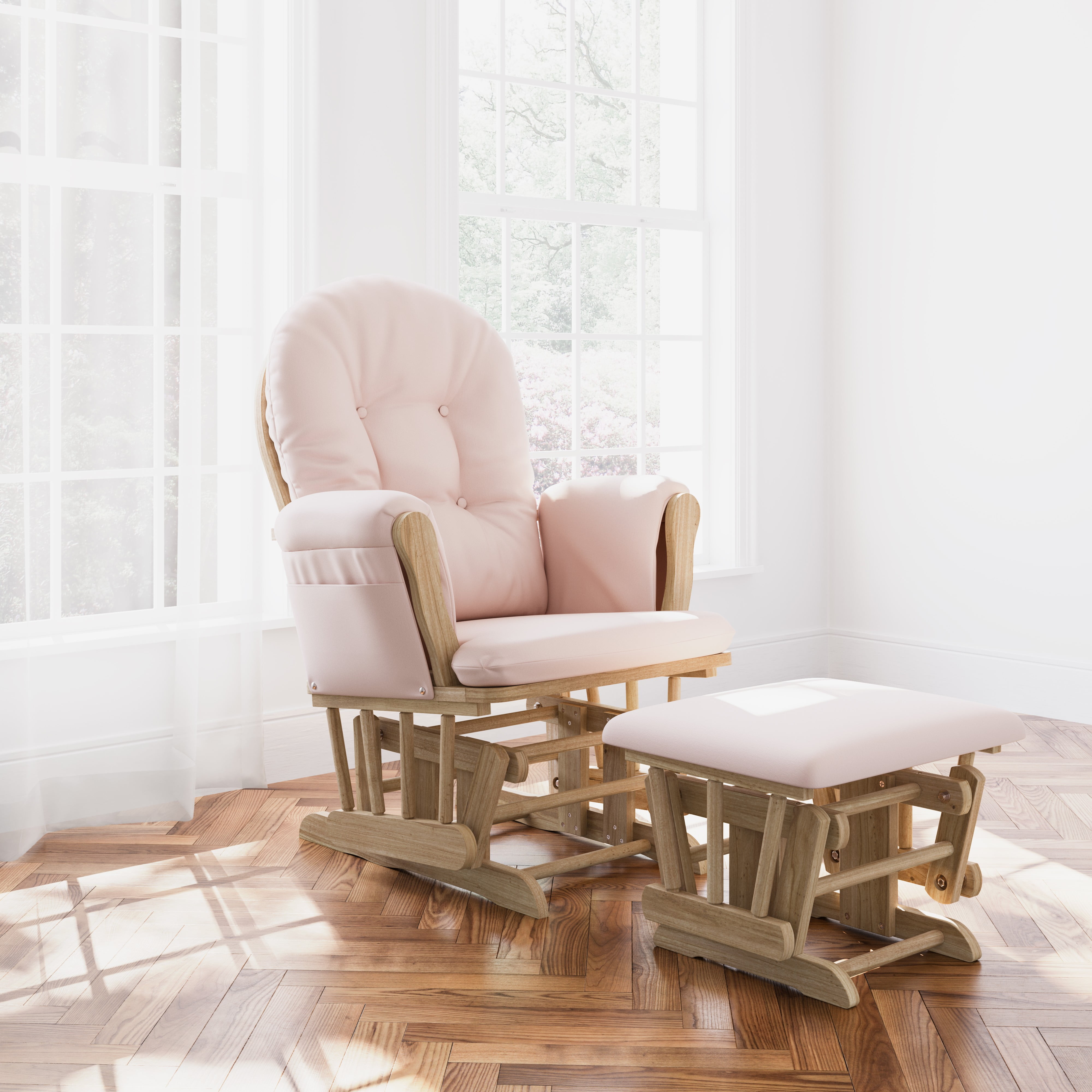 Storkcraft Hoop Infant Nursery Glider and Ottoman, Natural with Pink