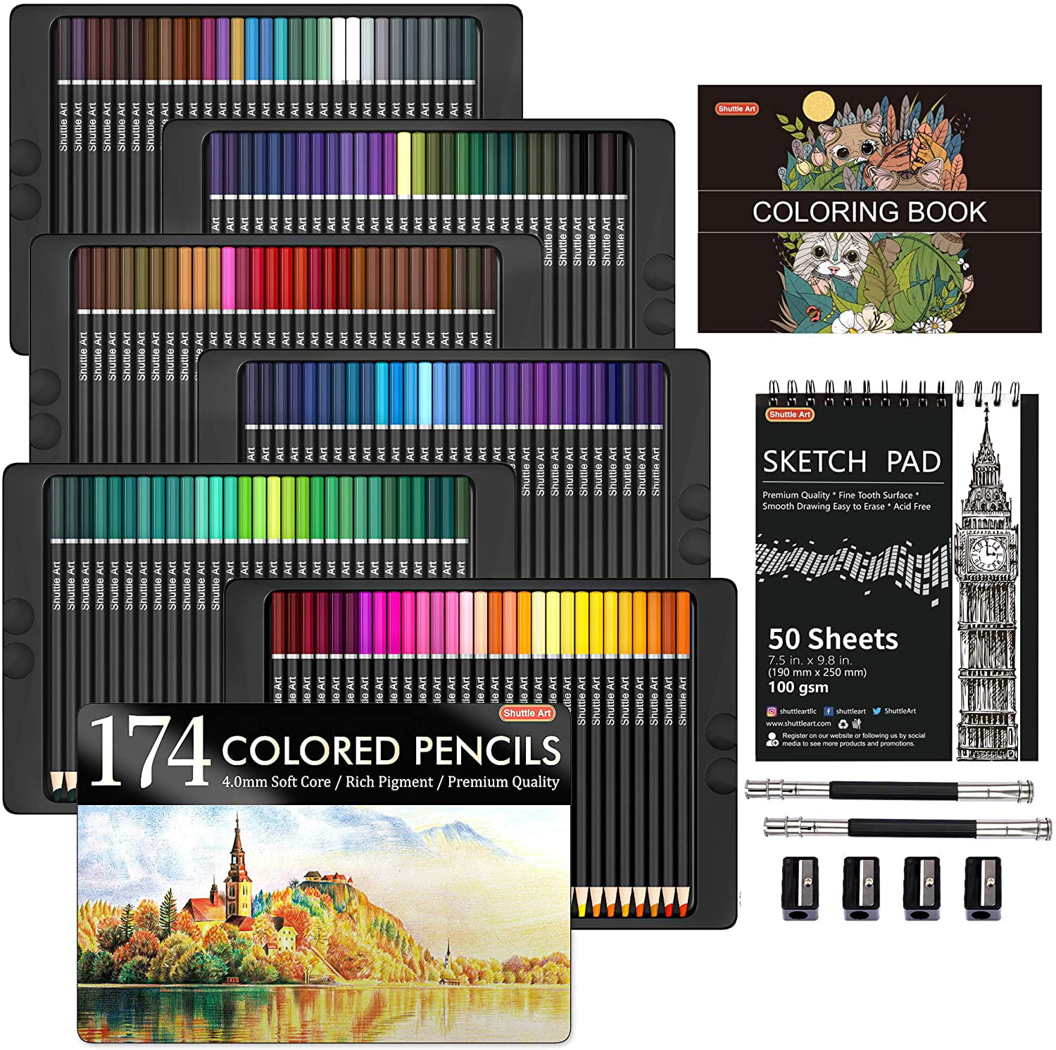 DKY Adult Coloring Colored Pencils 24 Colored Pencils with Pencil Sharpener Art Drawing for Adult Coloring Books