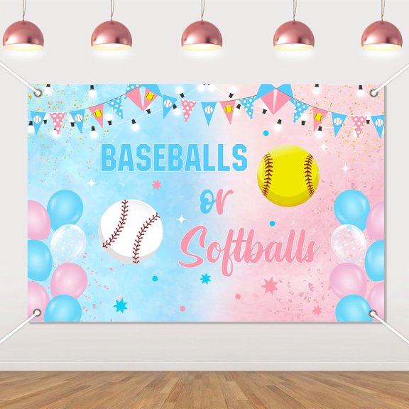 7x5FT Baseballs Or Softballs Gender Reveal Decorations Banner  Baseballs Or Softballs Backdrop Sports Theme Boy Or Girl Pink Or Blue He Or She It's A Girl It's A Boy Baby Shower Party Supplies