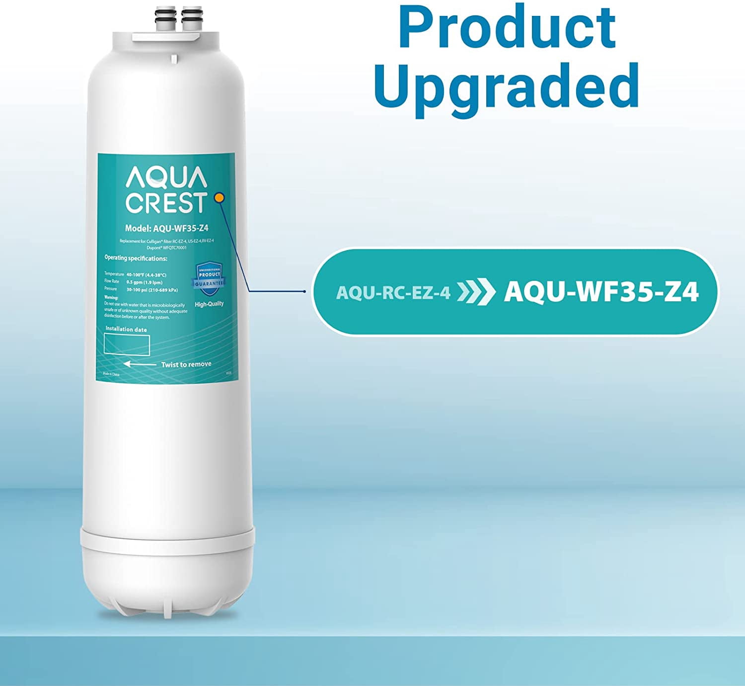 AQUA CREST RC EZ 4 Water Filter, Replacement for Culligan® RC-EZ-4, US-EZ-4, RC-EZ-3, DuPont® WFQTC30001, WFQTC70001, 3000QT Filter, 2K Gallons