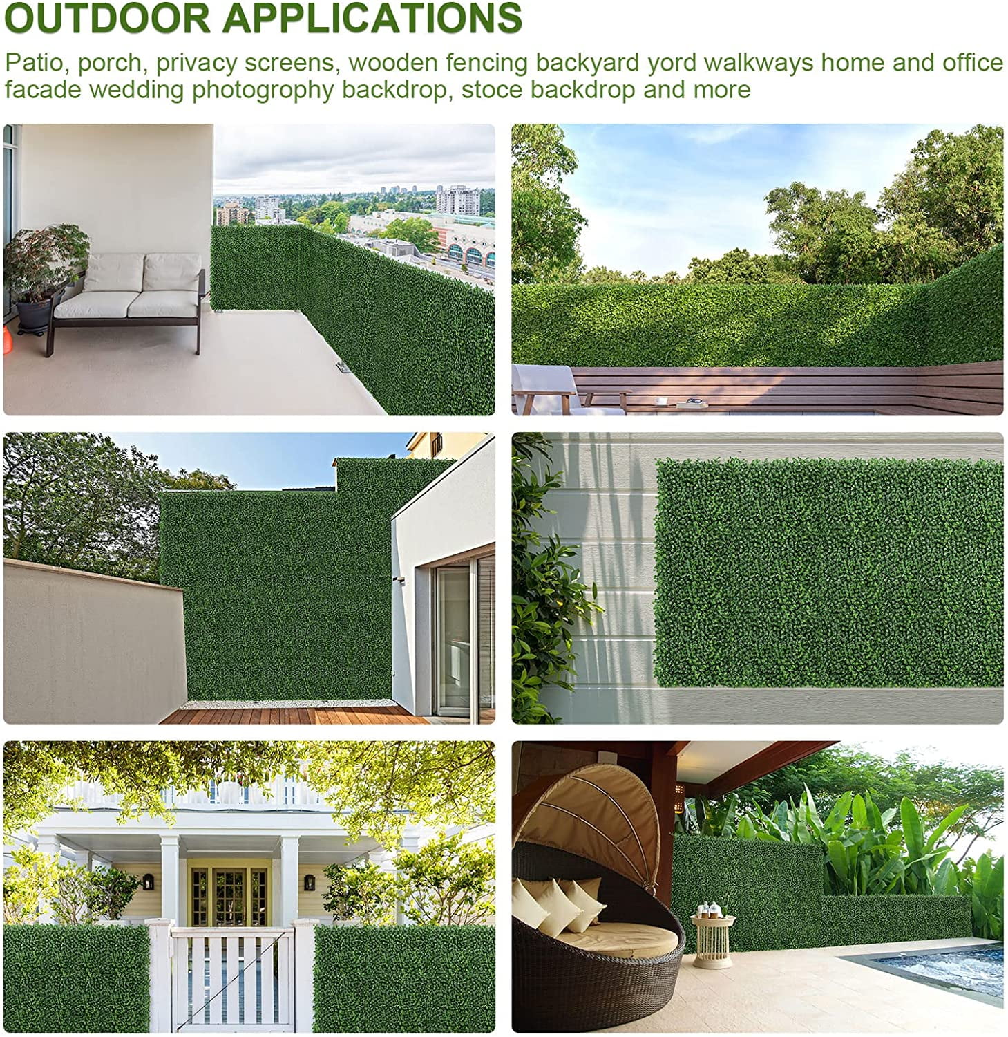 Oumilen 4-Layer Grass Wall Panels, 20"x 20"(10pcs) Artificial Green Wall Panel Backdrop Plastic Greenery Wall with 100 Zip Ties