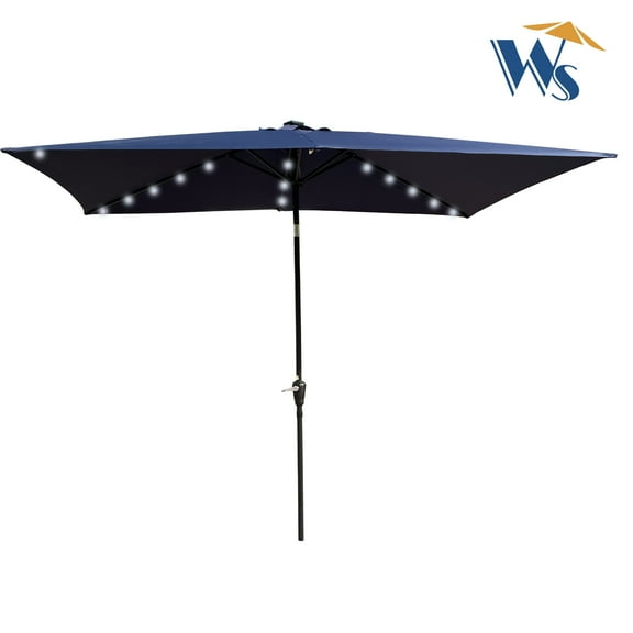 New for Garden! Patio Umbrella, 10 x 6.5t Rectangular Patio Solar LED Lighted Outdoor Umbrellas with Crank and Push Button Tilt for Garden Backyard Pool Swimming Pool
