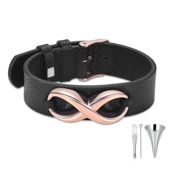 Cremation Ashes Jewellery Small Urns Bracelets Women Men Adjustable Leather Bracelet with Figure of 8 Locket