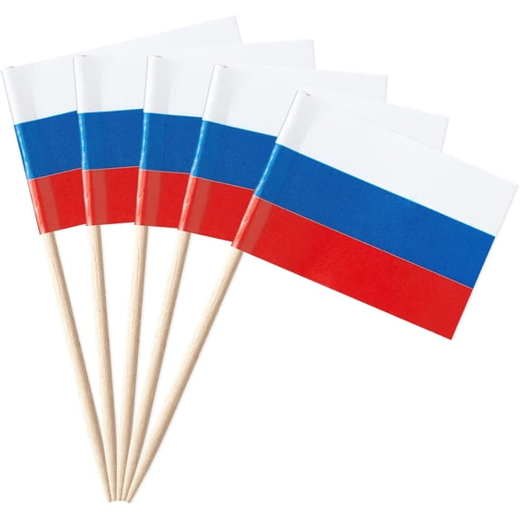 100 Pcs Russia Flag Russian Toothpick Flags Small Mini Russian Cupcake Toppers Stick Flags Decorations