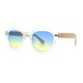 thumbnail image 5 of Hipster Mens Keyhole Round Horn Rim Bamboo Wood Arm Retro Sunglasses Clear - Blue Yellow, 5 of 8