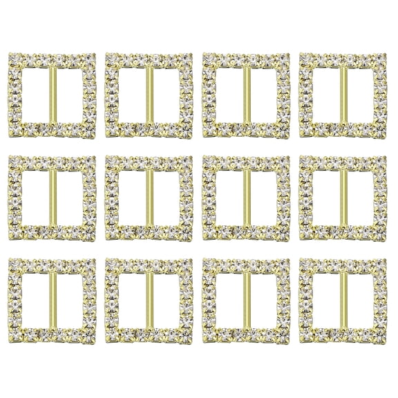 Uxcell Rhinestone Ribbon Buckle, 12Pcs 18 x 18mm Crystal Ribbon Buckle Sliders Belt Buckle for Wedding, Gold, White