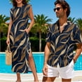 thumbnail image 2 of KUIFORTI Couple Matching Outfits Abstract Leaf Fashionable Mens Casual Shirts Hawaii Dress Breathable Short Sleeve Button Down with Soft Fabric for Summer Vacation Trip, 2 of 7