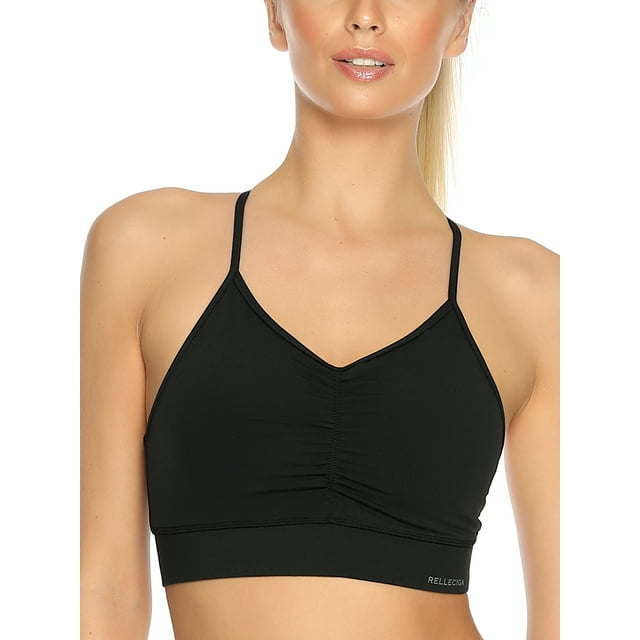 RELLECIGA Beach Yoga Women's V Neck Ruched Sports Bras Fitness Support Workout Bras