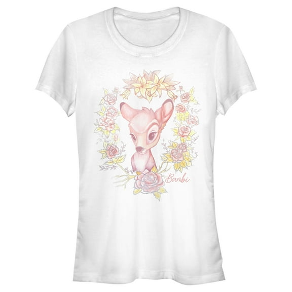 Junior's Bambi Floral Frame Graphic Tee White Medium