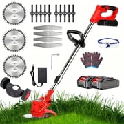 JahyElec 21V Cordless Weed Trimmer, Brushless Grass Cutter & Edger with Dual Batteries, 3 Interchangeable Blades & Adjustable Pole for Versatile Garden Care