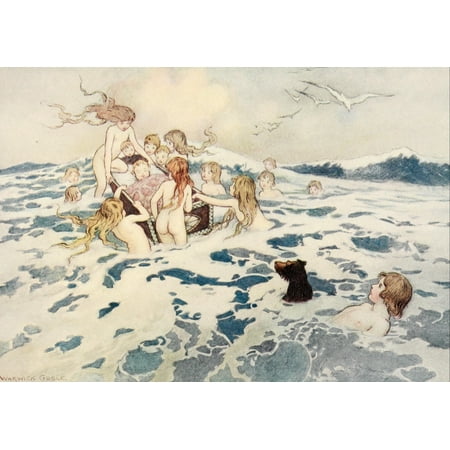 The Water-Babies 1909 The fairies came up from below Stretched Canvas - Warwick Goble (18 x