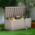 thumbnail image 6 of MEOOEM 150-Gallon Light Coffee Resin Deck Box - Lockable Outdoor Storage Bench with Handles for Patio, Garden & Poolside, 6 of 8