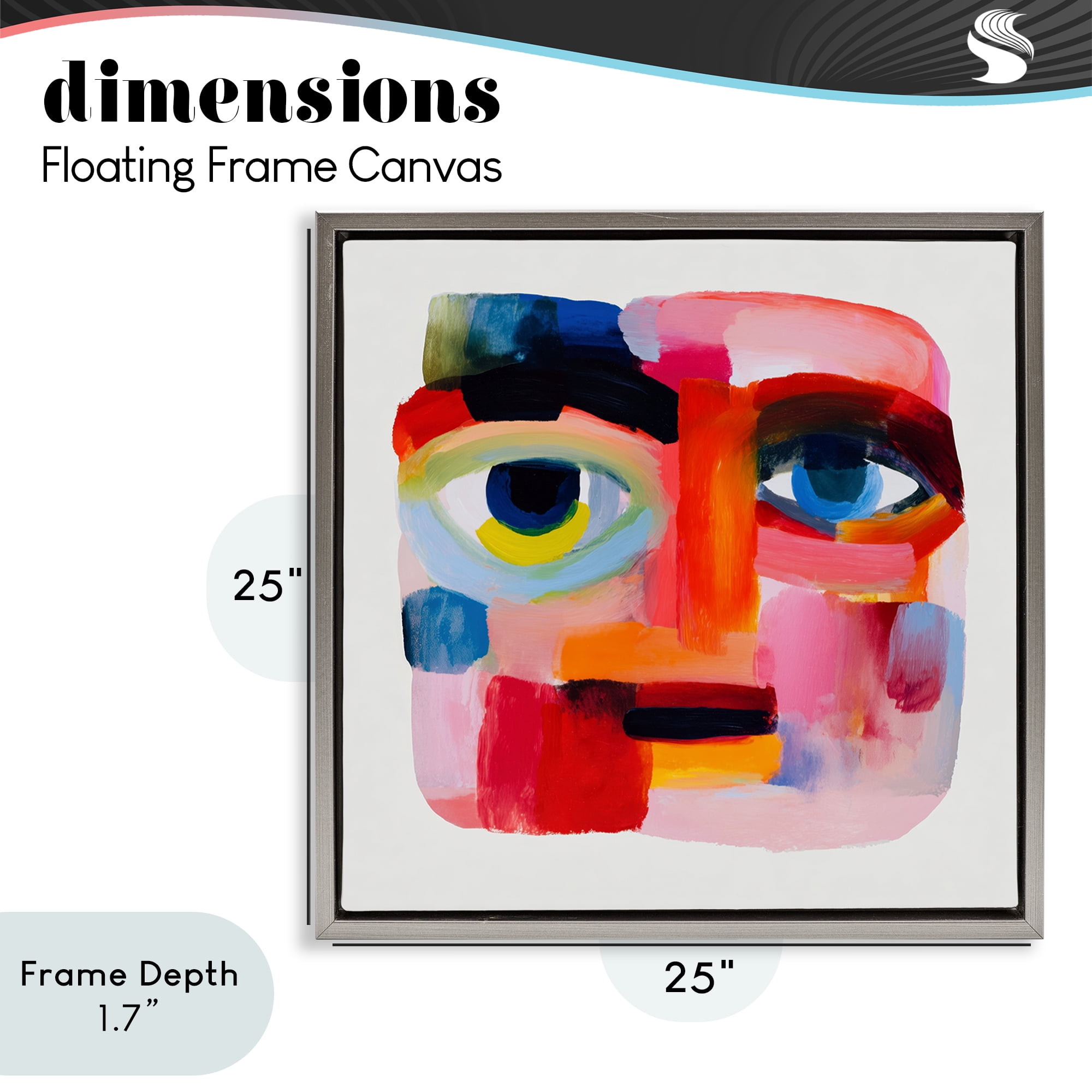 Stupell Industries Cubist Gaze in Vivids Gray Framed Floater Canvas Wall Art, design by Chromatic Storm Studio