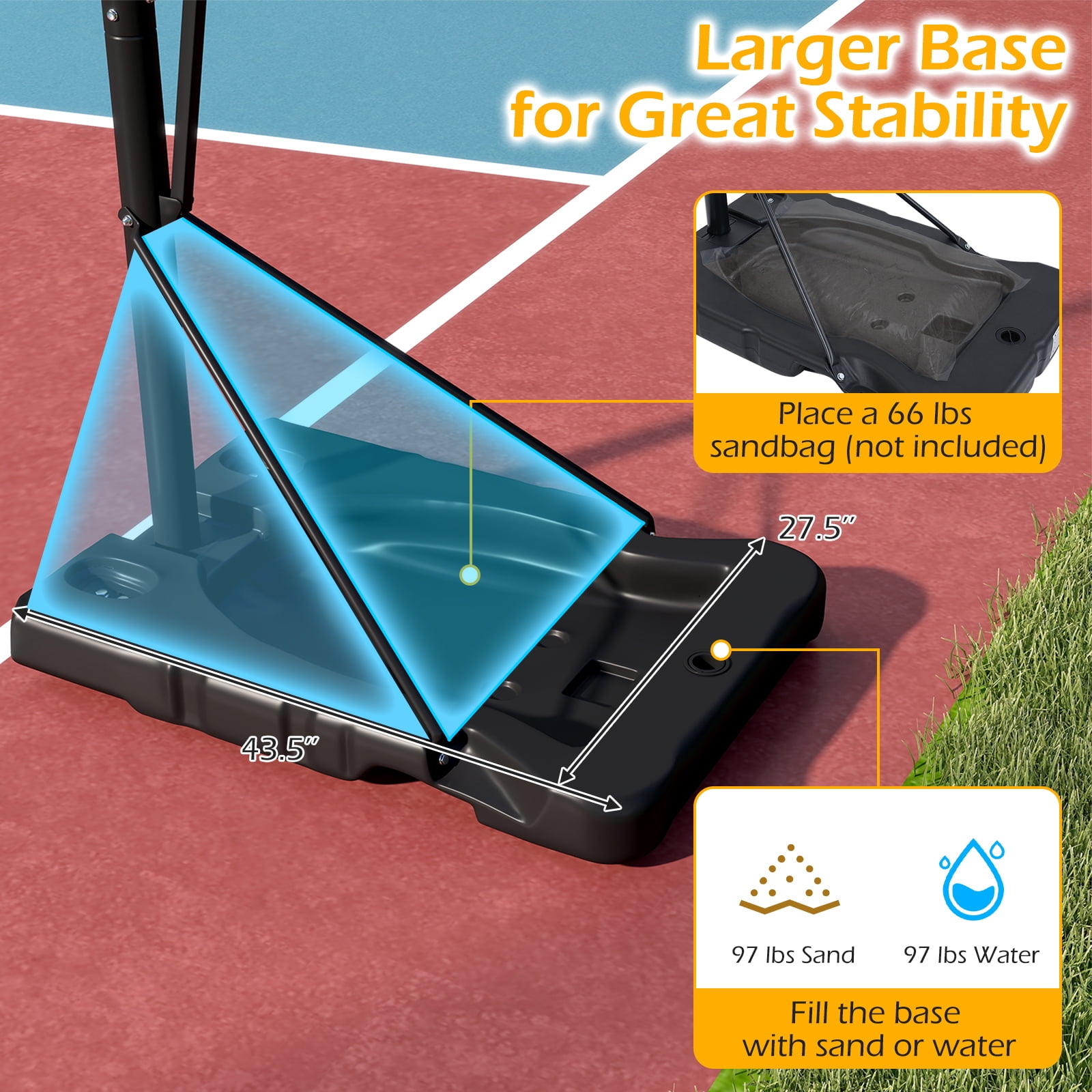 Goplus 10 FT Portable Basketball Hoop with Shock Absorbent Rim, Fillable Base for Adults Black