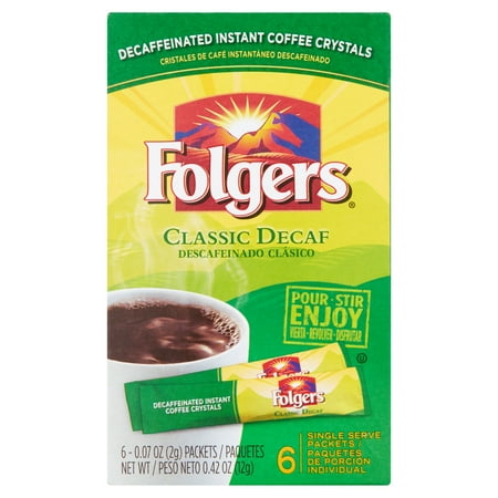 - (5 Pack) Folgers Decaf Instant Coffee, Classic, 0.07 Oz, 6 Ct