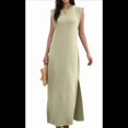 thumbnail image 2 of Vestido Maxi de Verano 2025 para Mujer, Informal, Holgado, con Abertura, Sin Arrugas, , con Cuello Redondo y Bolsillos, Color Caqui XL, 2 of 9