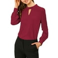thumbnail image 3 of INSPIRE CHIC Women's Stand Collar Pleated Button Keyhole Button Blouse L Burgundy, 3 of 8