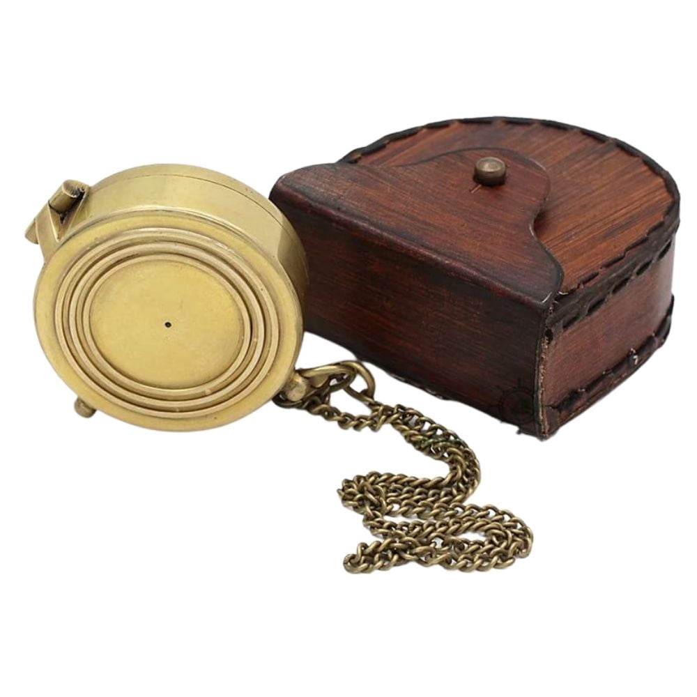 Rii Brand Brass Metal Golden Color Engraved Working Compass with Case