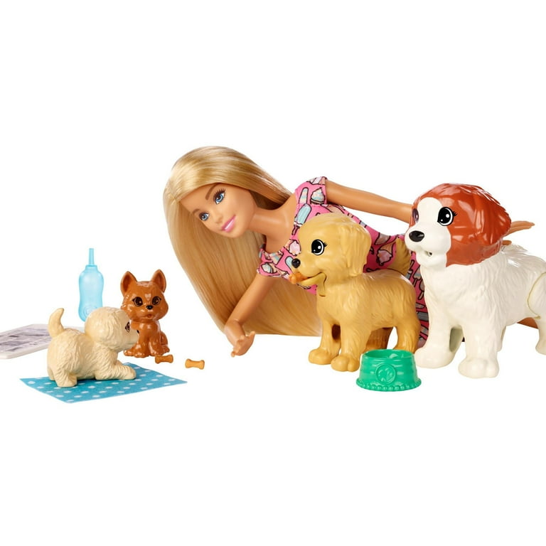 Barbie Doggy Daycare Doll Set with Blonde Hair, Cute Pets Toys,