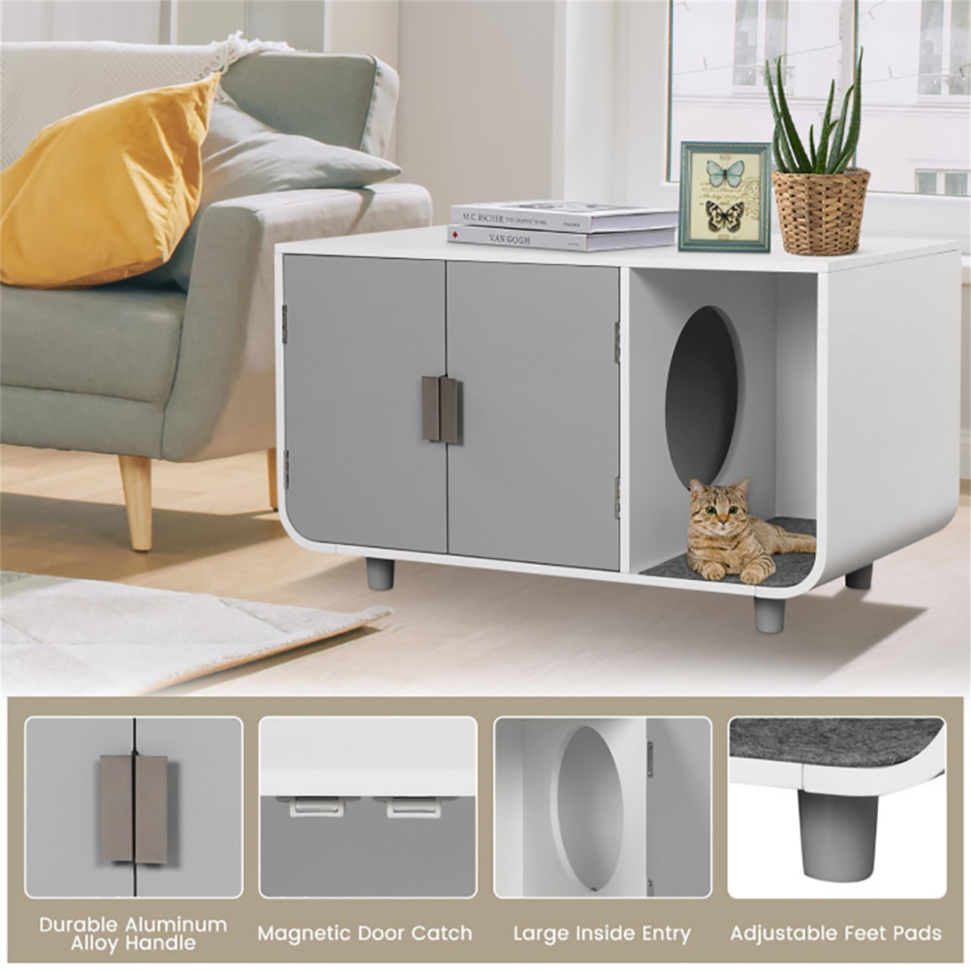 Kadyn 37" Cat Litter Box Enclosure, Modern Cat Litter Box Furniture Hidden, Indoor Cat House with Removable Mat, Gray