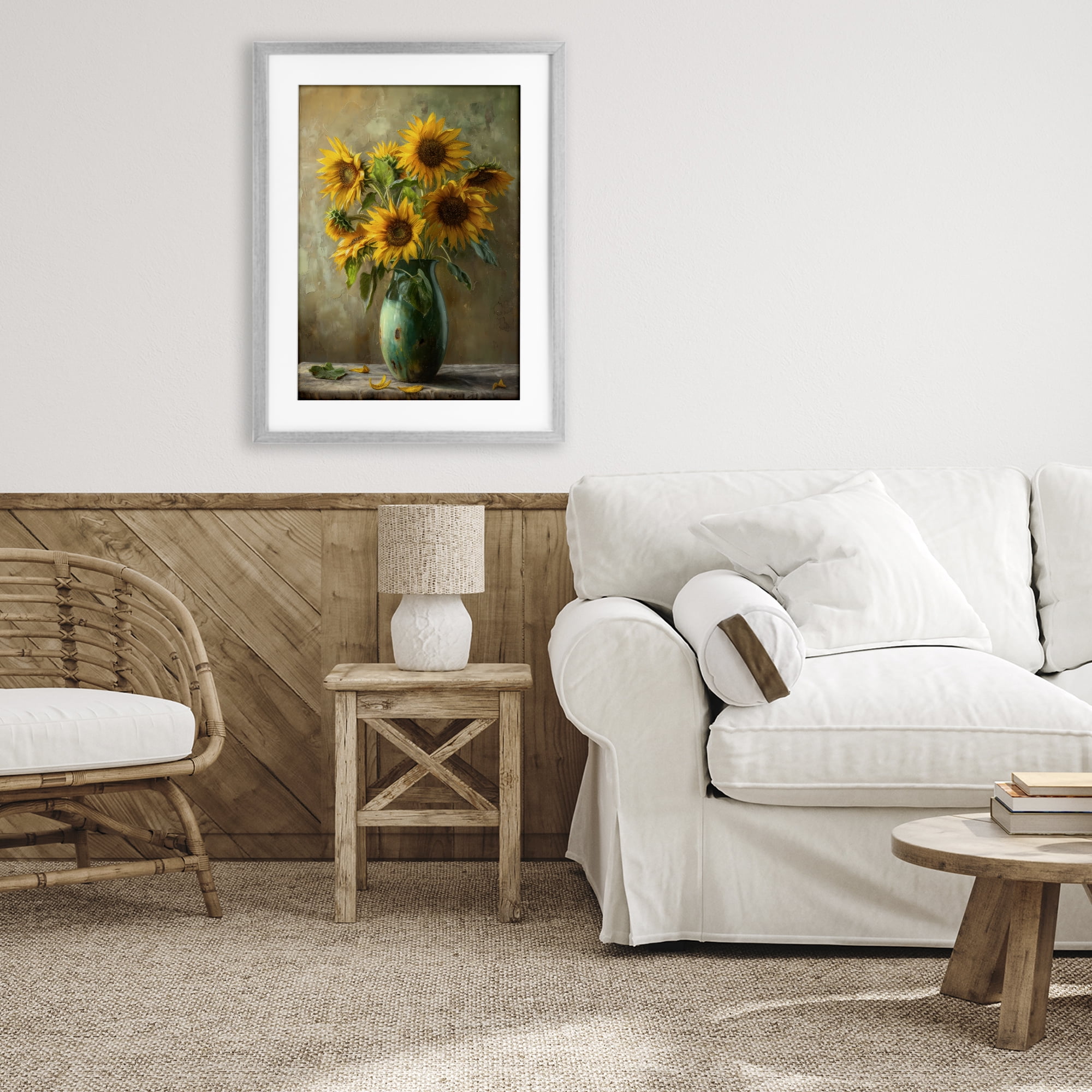 Stupell Industries Moody Sunflower Vase Gray Framed Print Under Glass, design by Creative Studio