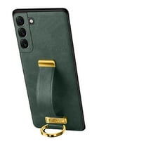Allytech Case for Samsung Galaxy S24 with Wristband & Ring Holder, Luxury PU Leather Screen Lens Protection Shockproof Anti-Scratch Slim Cover Case for Women Men - Darkgreen