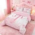 thumbnail image 2 of meiyoeat Coquette Bow Monogrammed T Full Size Comforter Sets,Pink Pearl Initial Print Bedding Comforter Set For Girl,Pink Reversible,3-Piece,1 Comforter and 2 Pillowcases, 2 of 7