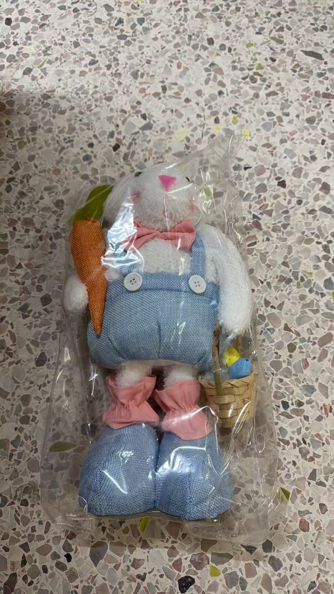 Easter Bunny Telescopic Leg Doll Holding Radish Basket Cute Plush Doll Ornament,Easter Bunny Plush Decorations Easter Bunny Stuffed Animal Cute Rabbit Plush Easter Basket Stuffers Gifts