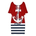 thumbnail image 3 of Nautical Red White Stripes And Blue Anchors on Red Background Women's Off The Shoulder Ruffles Summer Wedding Guest Loose Casual Party Beach Dress, 3 of 9