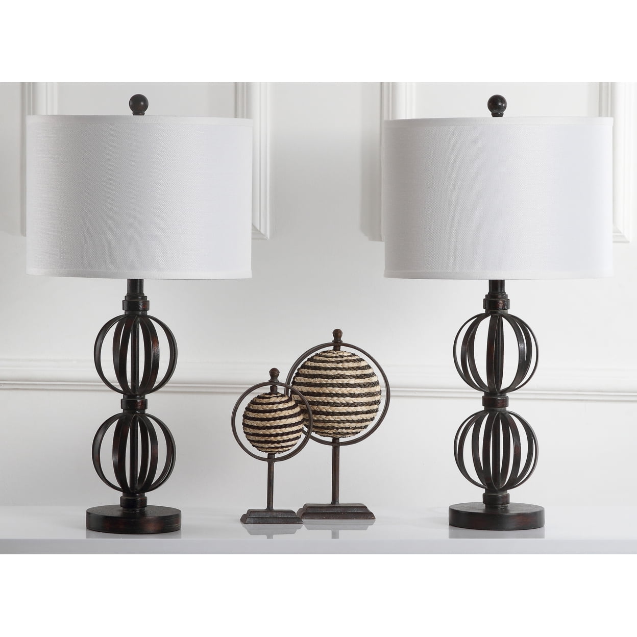 SAFAVIEH Calista 27.75 in. H Double Sphere Table Lamp, Oil Rubbed Bronze, Set of 2
