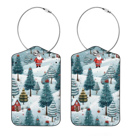 Luggage Tag, Travel Tags, Handbag Tag - Square PU Leather 2 Pack with Privacy Cover and Stainless Steel Ring - Suitable for Travel, Backpack, Handbag [Amazon Approved] Merry Chrismas