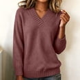 thumbnail image 2 of DYTTDG Women's V-Neck Sweater | Long Sleeve Loose Fit Solid Color Knit Pullover Top, Ribbed Cuffs and Hem Casual Jumper for Daily Outfits, 2 of 8