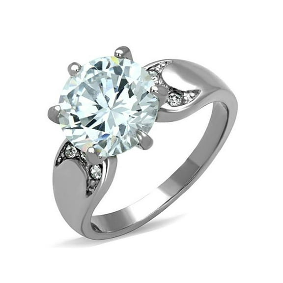 Stainless Steel High Polished 3.9Ct Round Cut Zirconia Engagement Ring Size 6