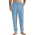 thumbnail image 2 of Frostluinai Linen Pants for Men Drawstring Elastic Waist Baggy Straight Leg Pants Solid Lightweight Beach Vacation Pants with Pocket, 2 of 5