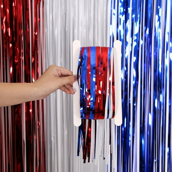 Event Party Decor Independence Day Decorative Rain Curtain 3 Color Splicing Party Decoration American Independence Day Blue Silver Red Photo Booth Props