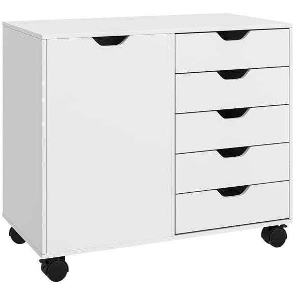 HOMCOM Filing Cabinet, 5-Drawers File Cabinet with Door, Adjustable Shelf