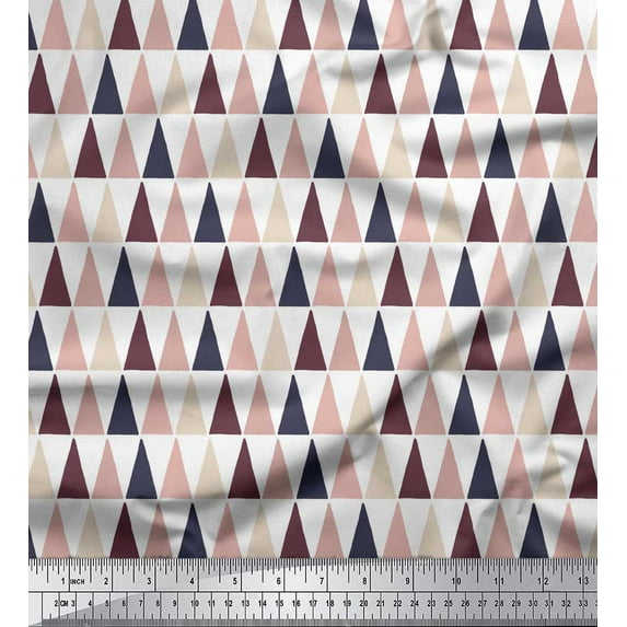 Soimoi White Cotton Voile Fabric Triangle Geometric Print Fabric by the Yard 42 Inch Wide