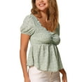 thumbnail image 4 of INSPIRAR CHIC Blusa de Peplum para Mujeres con Mangas Cortas y Cuello Corazón, Fruncida Floral, Verde Claro, XL, 4 of 6